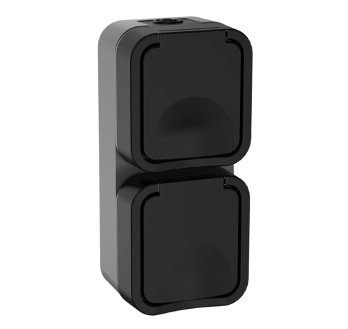 Розетка 2-местная с з/к  и крышкой ВЕРТИКАЛЬНАЯ  16А IP55 TS132 графит IEK