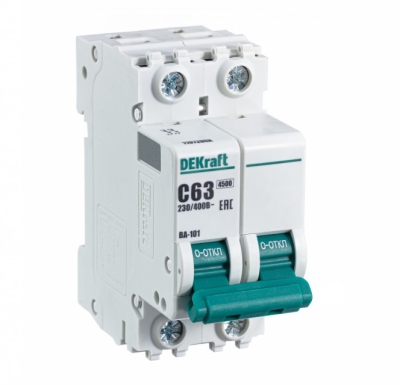 Авт. выкл. 2Р 63А х-ка C ВА-101 4,5кА DEKraft