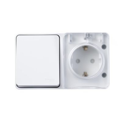 БЛОК 1кл о/п+ розетка з/к со штор. AtlasDesign PROFI IP54 БЕЛЫЙ ATN540170