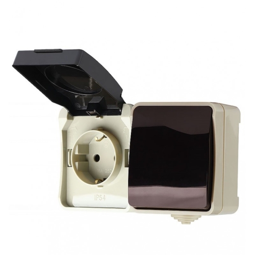 Блок 1 клавиша + 1 гн с з/к о/п Сатурн IP54 Smartbuy